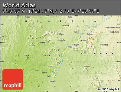 Physical Map of the Area around 10° 7' 21" N, 6° 52' 30" E