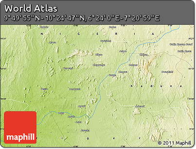 Physical Map of the Area around 10° 7' 21" N, 6° 52' 30" E