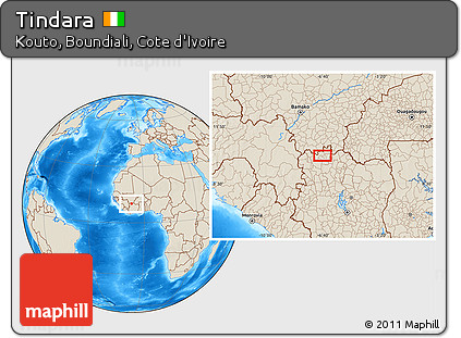 Shaded Relief Location Map of Tindara