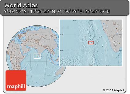 Gray Location Map of the Area around 10° 7' 21" N, 72° 19' 29" E, hill shading