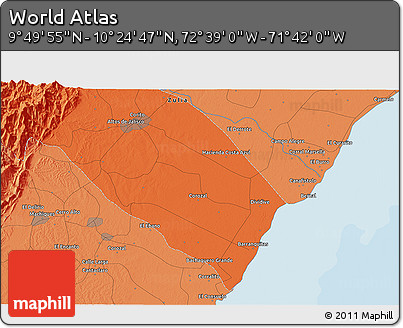 Political 3D Map of the Area around 10° 7' 21" N, 72° 10' 30" W
