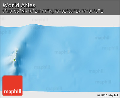Physical 3D Map of the Area around 10° 7' 21" N, 74° 1' 30" E