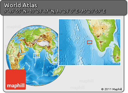 Physical Location Map of the Area around 10° 7' 21" N, 74° 52' 30" E