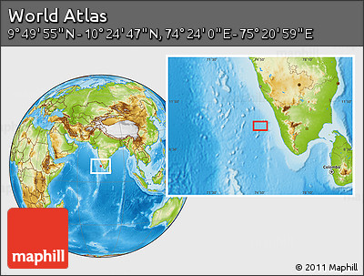 Physical Location Map of the Area around 10° 7' 21" N, 74° 52' 30" E