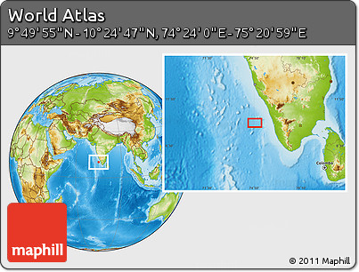 Physical Location Map of the Area around 10° 7' 21" N, 74° 52' 30" E