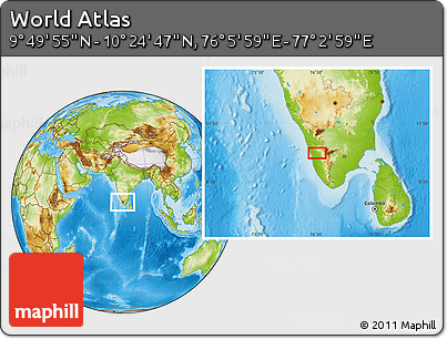 Physical Location Map of the Area around 10° 7' 21" N, 76° 34' 29" E