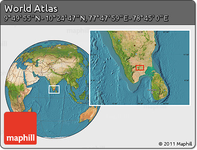 Satellite Location Map of the Area around 10° 7' 21" N, 78° 16' 30" E
