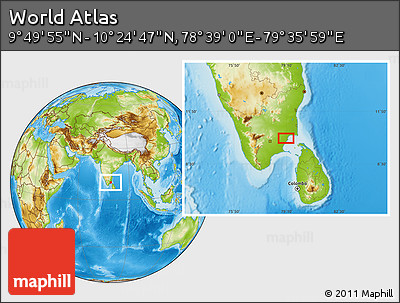 Physical Location Map of the Area around 10° 7' 21" N, 79° 7' 30" E