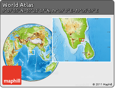 Physical Location Map of the Area around 10° 7' 21" N, 79° 7' 30" E