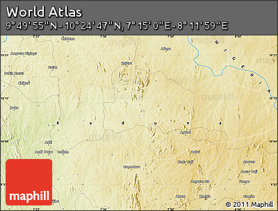 Physical Map of the Area around 10° 7' 21" N, 7° 43' 29" E