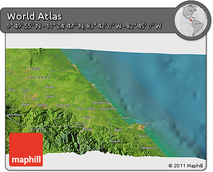 Satellite 3D Map of the Area around 10° 7' 21" N, 83° 13' 29" W