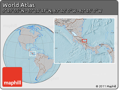 Gray Location Map of the Area around 10° 7' 21" N, 83° 13' 29" W, hill shading