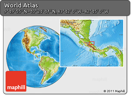 Physical Location Map of the Area around 10° 7' 21" N, 83° 13' 29" W