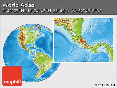 Physical Location Map of the Area around 10° 7' 21" N, 83° 13' 29" W
