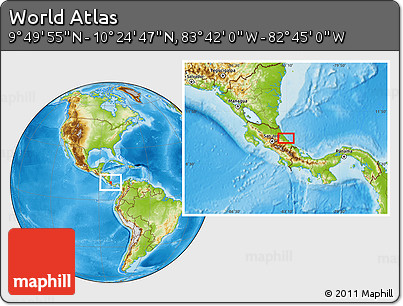 Physical Location Map of the Area around 10° 7' 21" N, 83° 13' 29" W