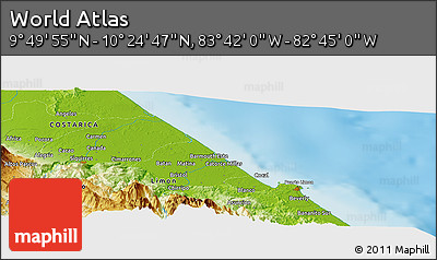 Physical Panoramic Map of the Area around 10° 7' 21" N, 83° 13' 29" W