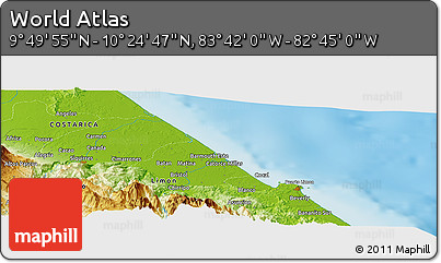 Physical Panoramic Map of the Area around 10° 7' 21" N, 83° 13' 29" W