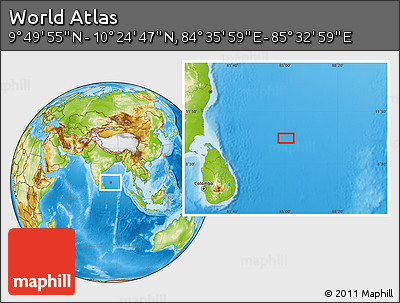 Physical Location Map of the Area around 10° 7' 21" N, 85° 4' 29" E