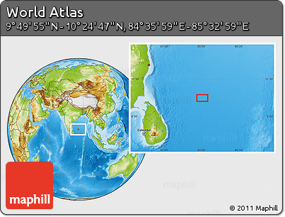 Physical Location Map of the Area around 10° 7' 21" N, 85° 4' 29" E