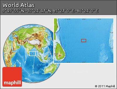 Physical Location Map of the Area around 10° 7' 21" N, 85° 55' 30" E