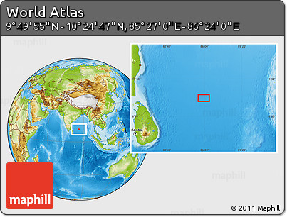 Physical Location Map of the Area around 10° 7' 21" N, 85° 55' 30" E