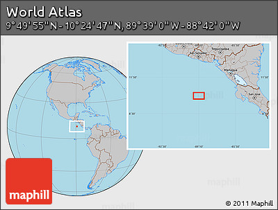 Gray Location Map of the Area around 10° 7' 21" N, 89° 10' 30" W