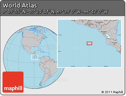 Gray Location Map of the Area around 10° 7' 21" N, 89° 10' 30" W