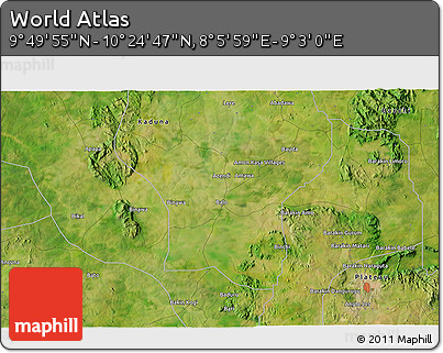 Satellite 3D Map of the Area around 10° 7' 21" N, 8° 34' 29" E