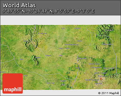 Satellite 3D Map of the Area around 10° 7' 21" N, 8° 34' 29" E