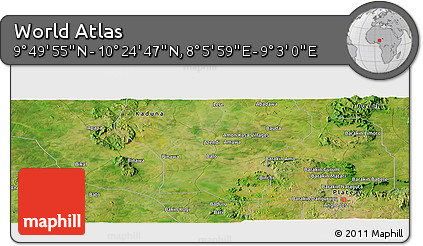 Satellite Panoramic Map of the Area around 10° 7' 21" N, 8° 34' 29" E