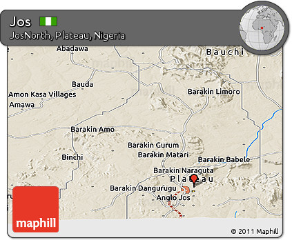 Shaded Relief Panoramic Map of Jos