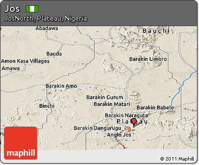 Shaded Relief Panoramic Map of Jos