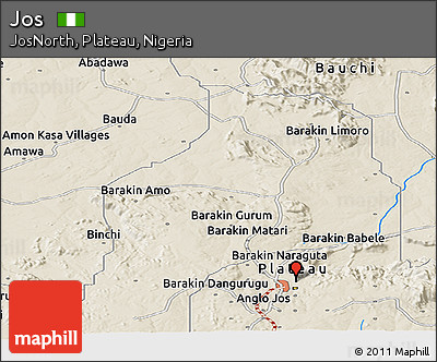 Shaded Relief Panoramic Map of Jos