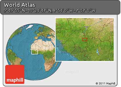 Satellite Location Map of the Area around 10° 7' 21" N, 8° 25' 30" W