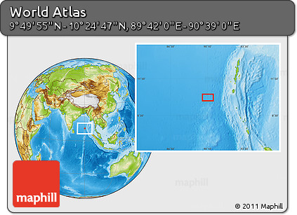 Physical Location Map of the Area around 10° 7' 21" N, 90° 10' 30" E