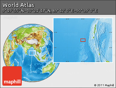 Physical Location Map of the Area around 10° 7' 21" N, 90° 10' 30" E