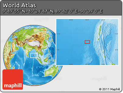 Physical Location Map of the Area around 10° 7' 21" N, 90° 10' 30" E