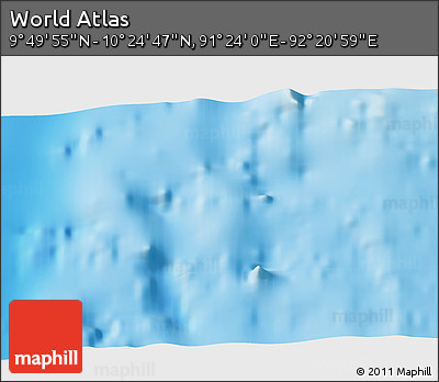 Physical 3D Map of the Area around 10° 7' 21" N, 91° 52' 30" E