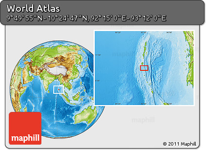 Physical Location Map of the Area around 10° 7' 21" N, 92° 43' 29" E