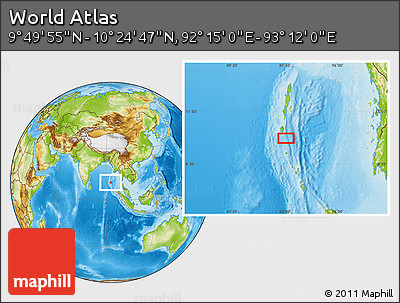Physical Location Map of the Area around 10° 7' 21" N, 92° 43' 29" E