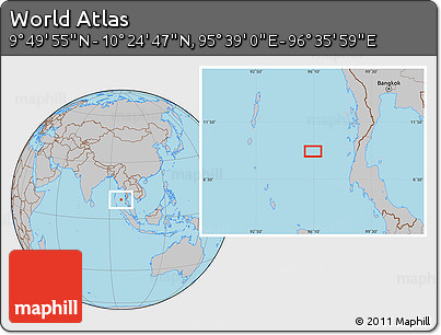 Gray Location Map of the Area around 10° 7' 21" N, 96° 7' 30" E