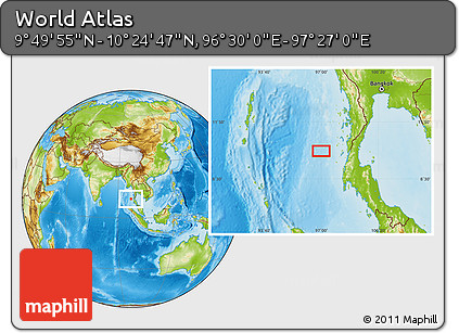 Physical Location Map of the Area around 10° 7' 21" N, 96° 58' 29" E