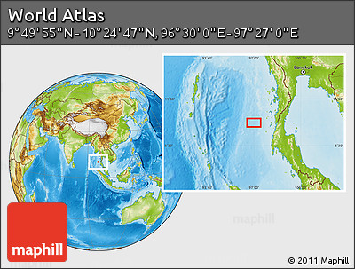 Physical Location Map of the Area around 10° 7' 21" N, 96° 58' 29" E