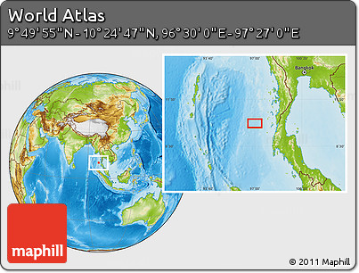Physical Location Map of the Area around 10° 7' 21" N, 96° 58' 29" E