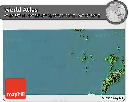 Satellite 3D Map of the Area around 10° 7' 21" N, 97° 49' 29" E