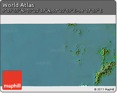 Satellite 3D Map of the Area around 10° 7' 21" N, 97° 49' 29" E