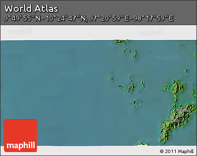 Satellite 3D Map of the Area around 10° 7' 21" N, 97° 49' 29" E