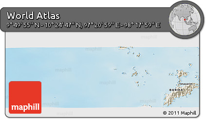 Shaded Relief Panoramic Map of the Area around 10° 7' 21" N, 97° 49' 29" E