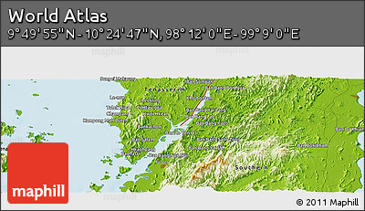 Physical Panoramic Map of the Area around 10° 7' 21" N, 98° 40' 30" E