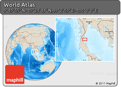 Shaded Relief Location Map of the Area around 10° 7' 21" N, 99° 31' 30" E